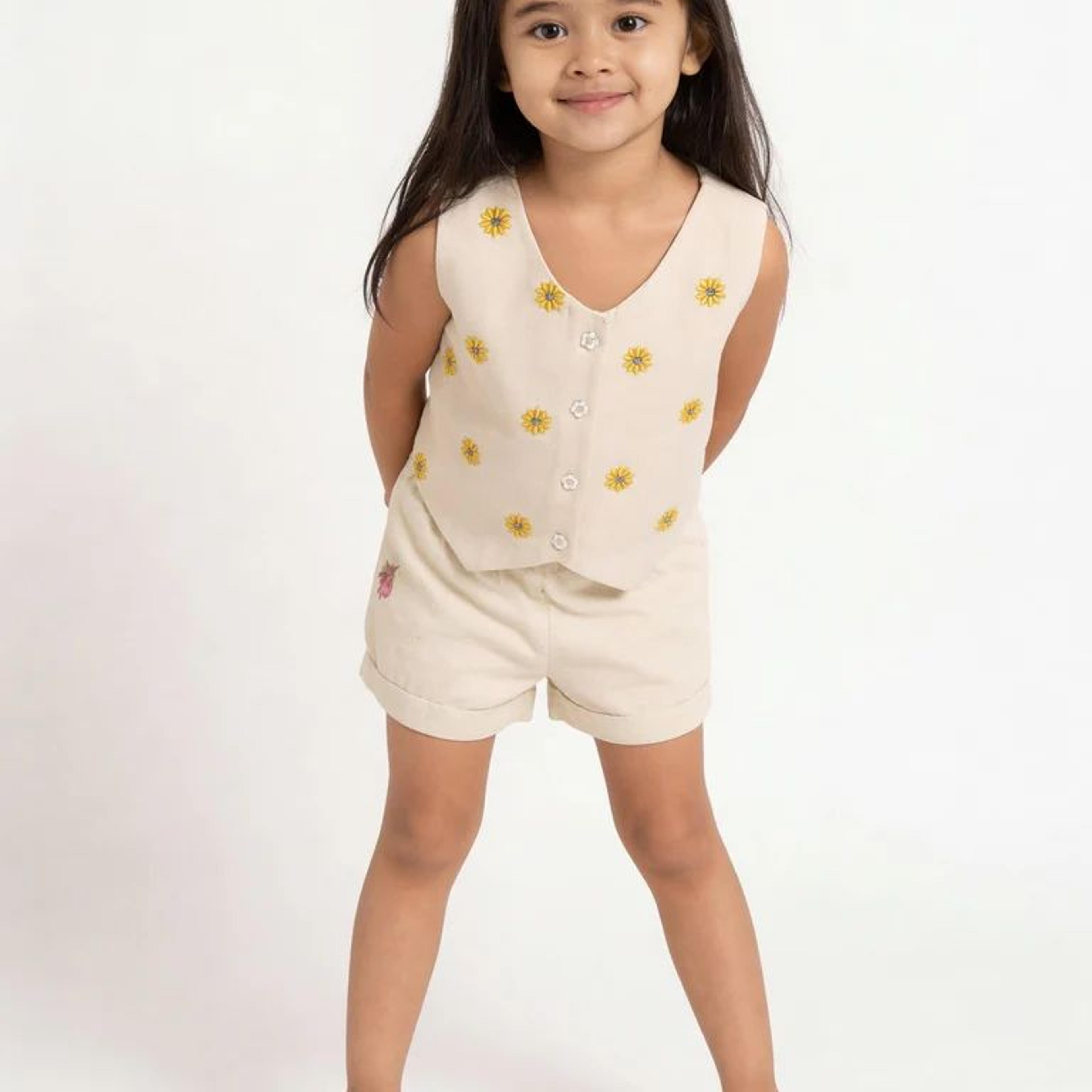 Utsa Kids Girls White Floral Embroidered Cotton-Blend Top - (2-8 yrs)