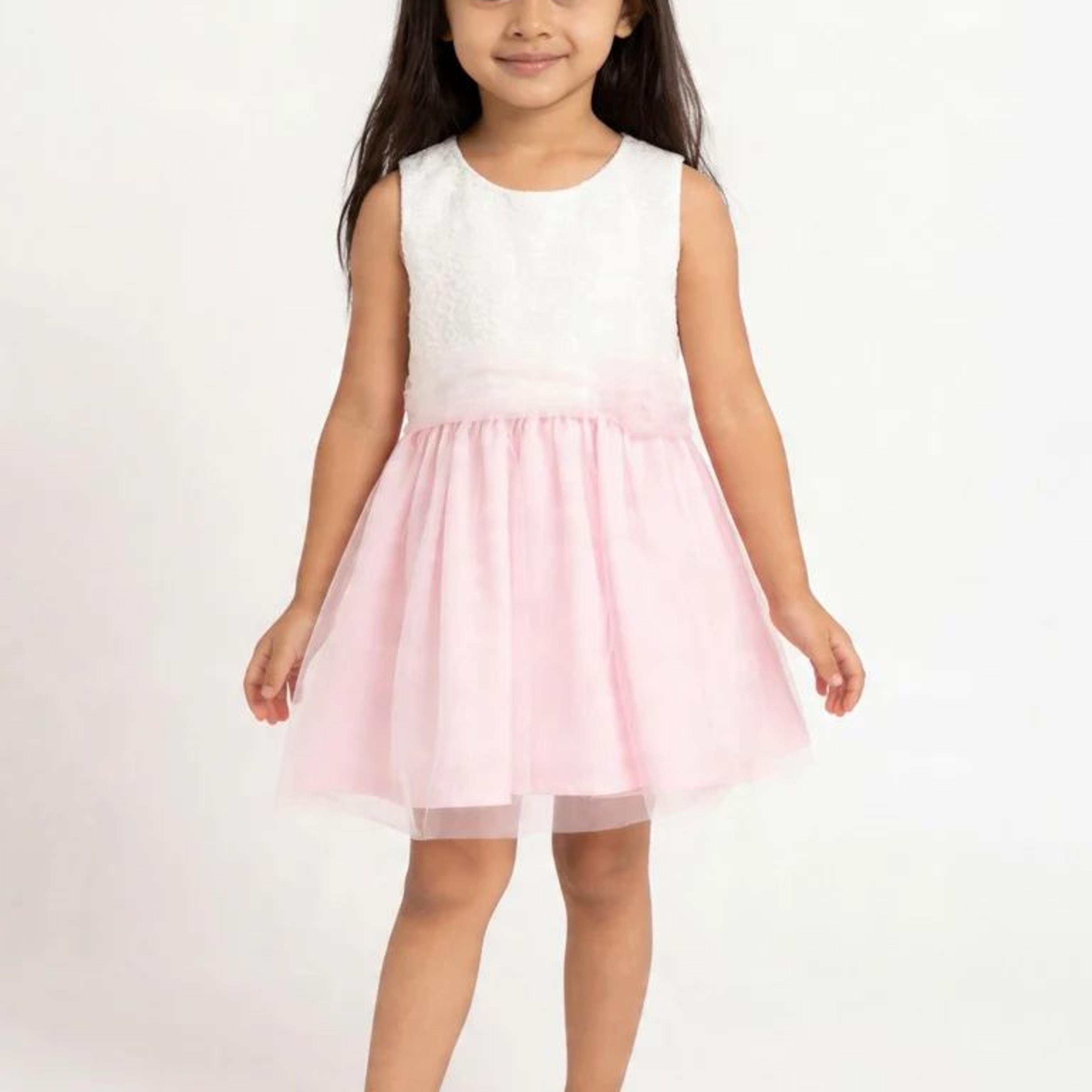 HOP Kids Girls Pink Lace Design A-Line Dress