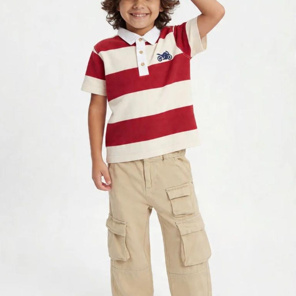 HOP Kids Boys Red Striped Cotton Polo T-Shirt