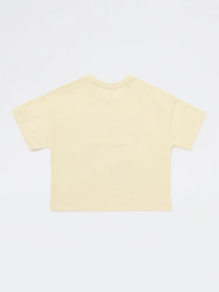 Y&F Kids Girls Yellow Printed Cotton T-Shirt — photo 5