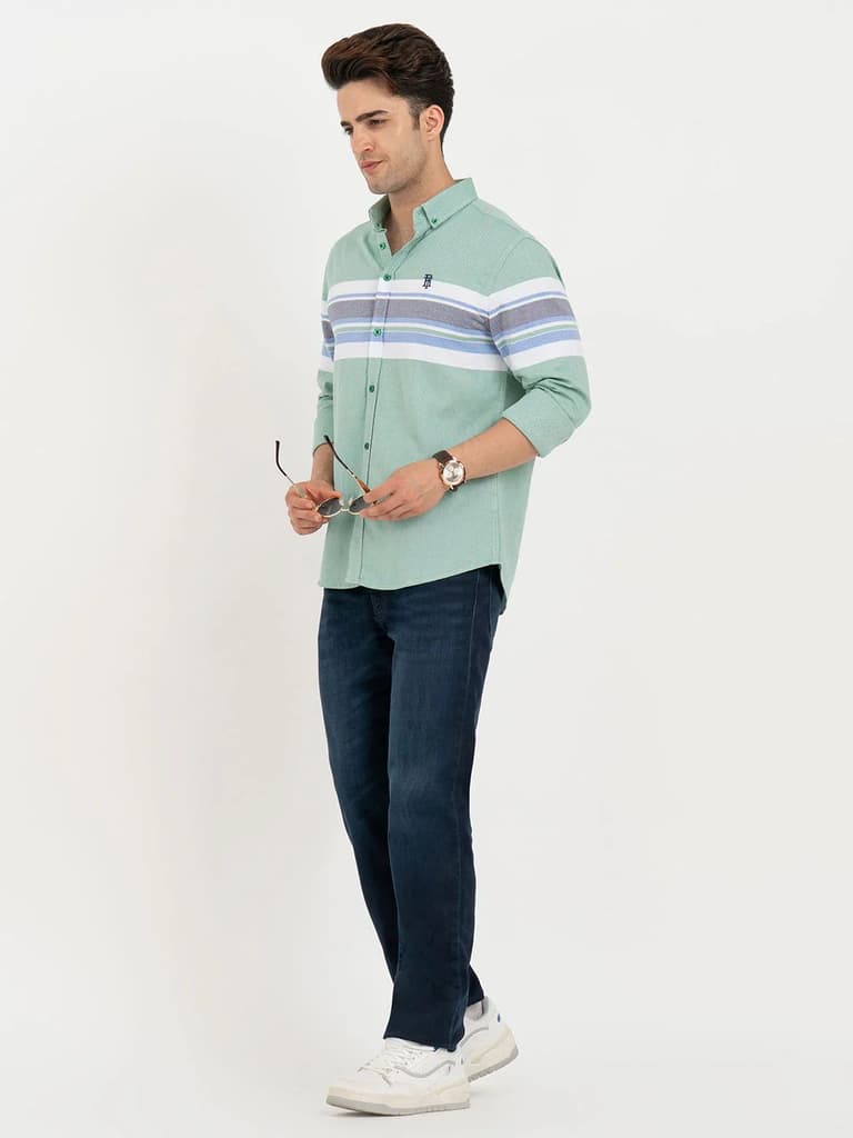 Shirts for Men in Green | Striped Full Sleeve Shirt — photo 5