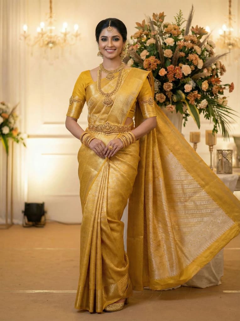 MIMOSA Women's Woven Design Kanjivaram Style Art Silk Saree with Blouse Piece - Gold (SA00001522GDFREE) — Default Title
