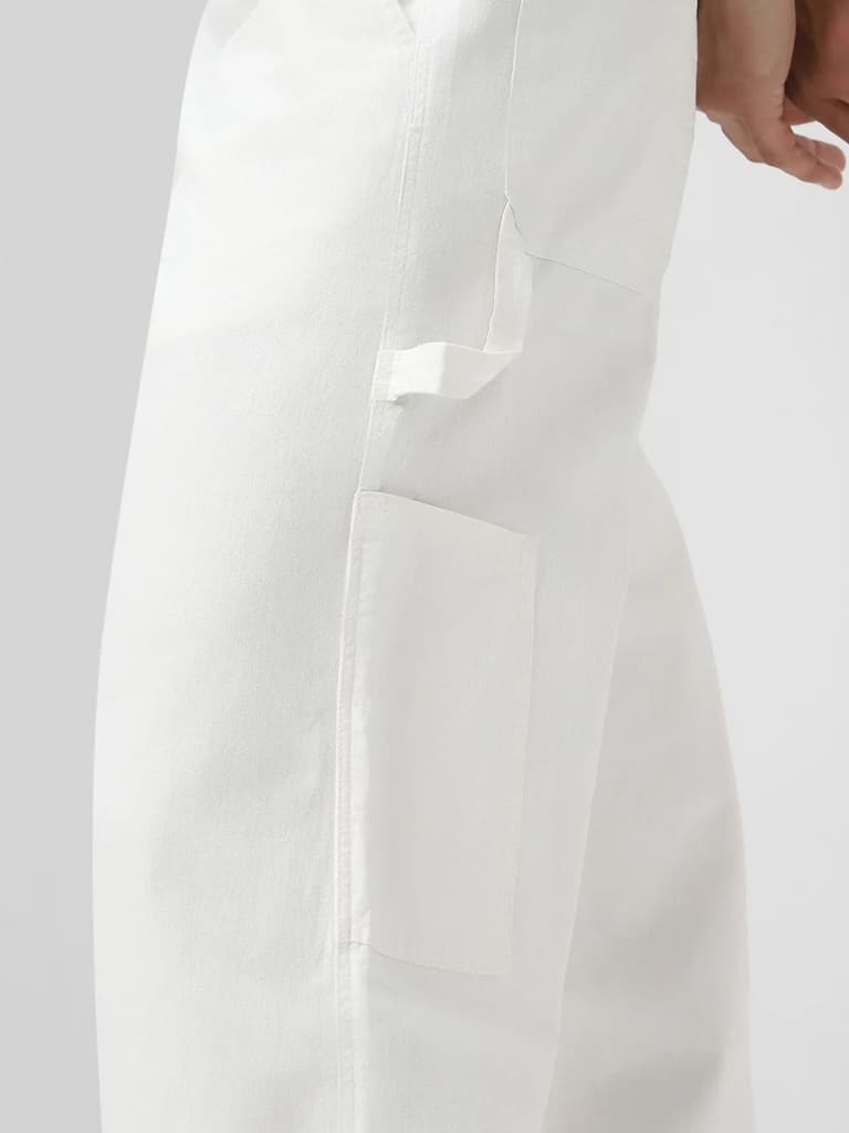 Men's White Loose Baggy Fit Solid Carpenter Trouser Pant with 5 Pockets Non-Stretchable — photo 7
