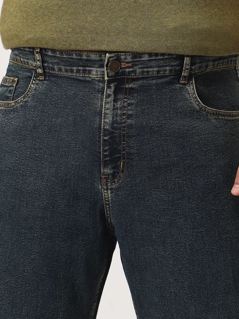 Plus Men's Blue Straight Fit Heavy Washed Jeans Stretchable — photo 5