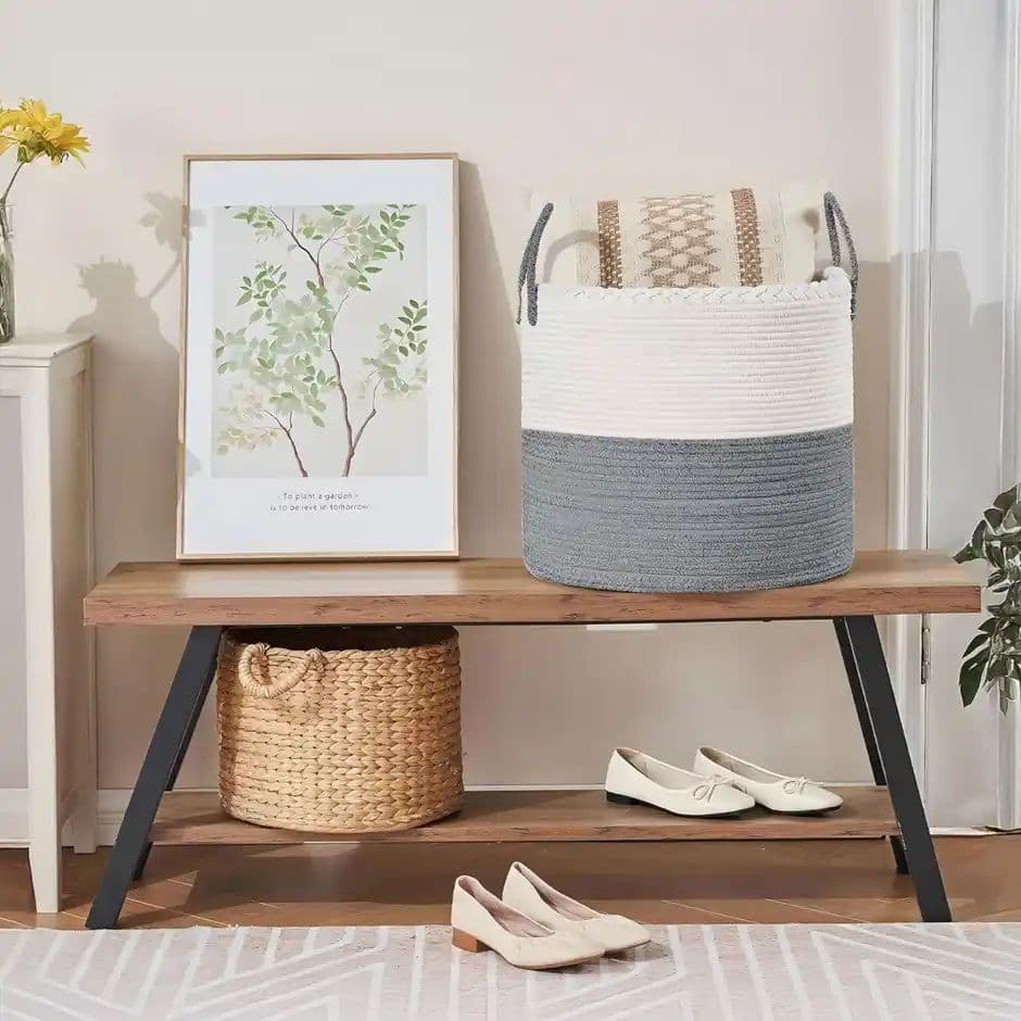PrettyKrafts Jute Basket | Organizer for Toys, Laundry, Clothes & Planter Use - White Grey — photo 2