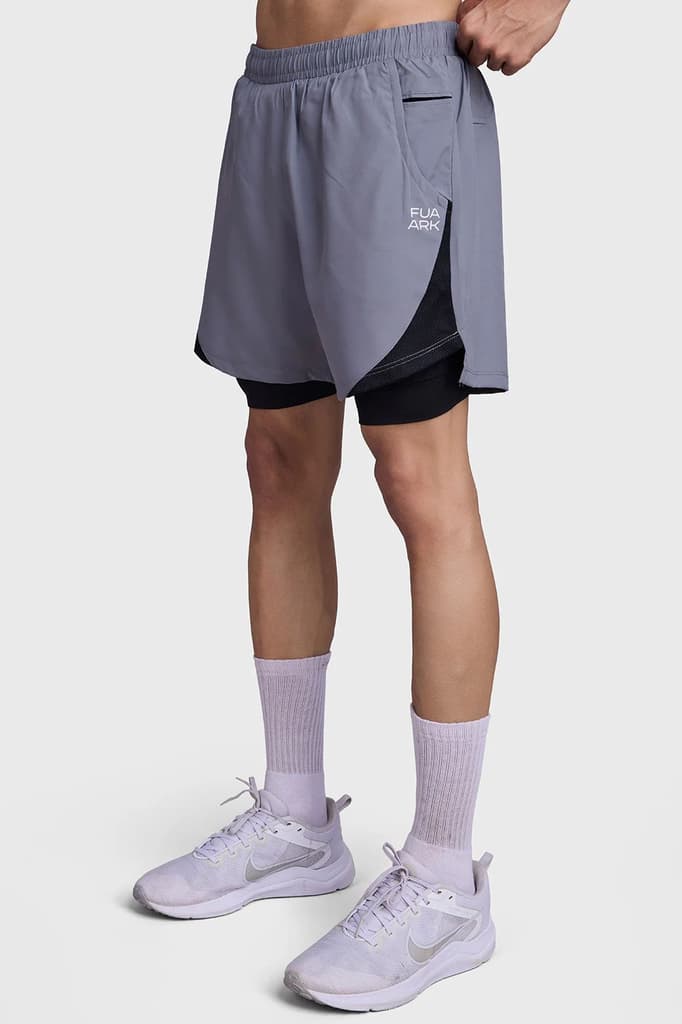 2 in 1 Mesh Shorts Foggy Grey With Black — photo 6