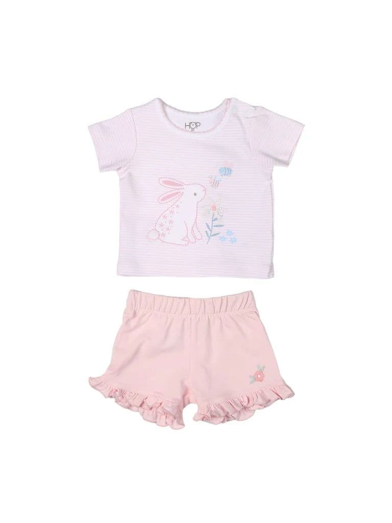 HOP Baby Girls Pink Printed Cotton Top and Shorts Set — photo 2