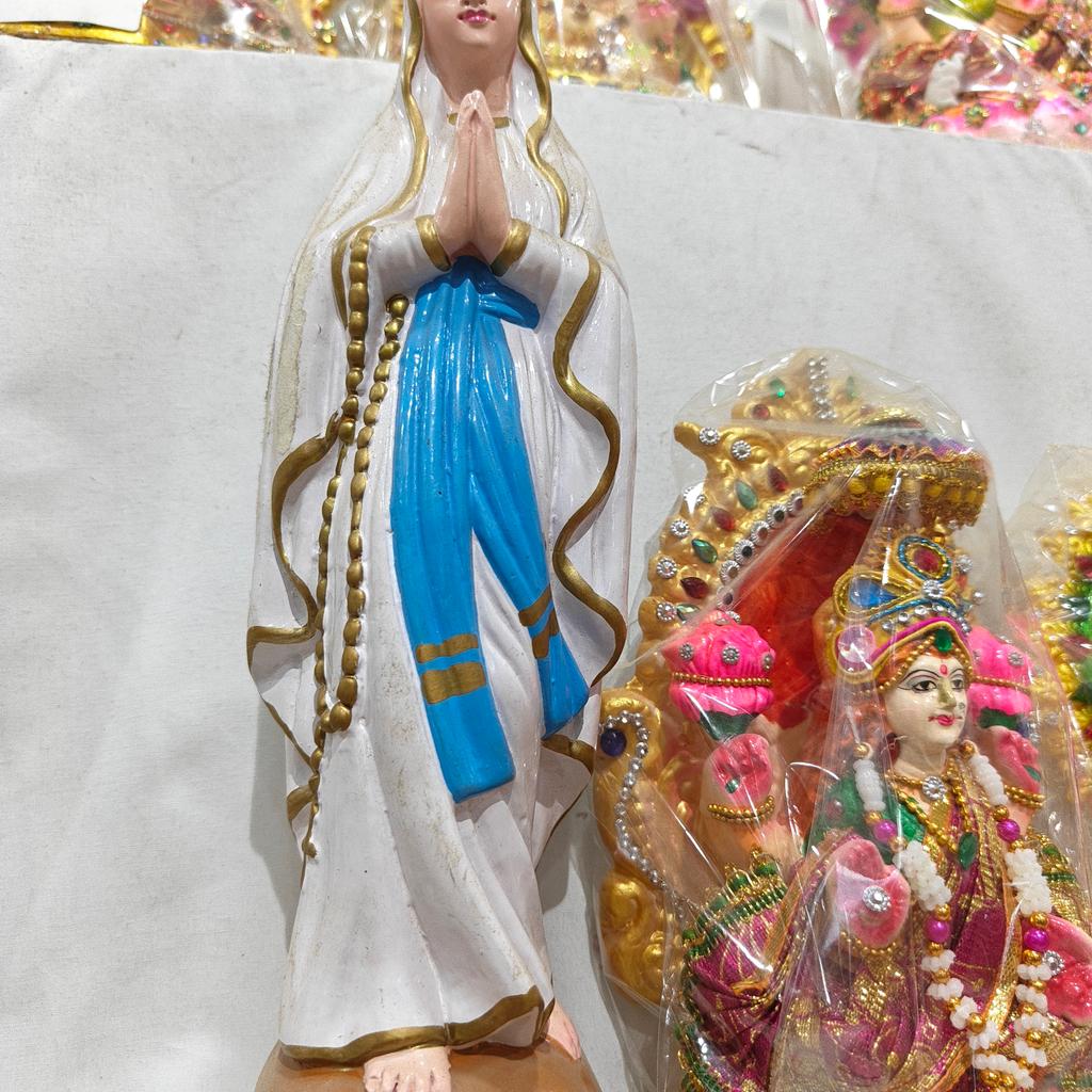 White Statue of Mary | Religious Decoration | Gold | Blue