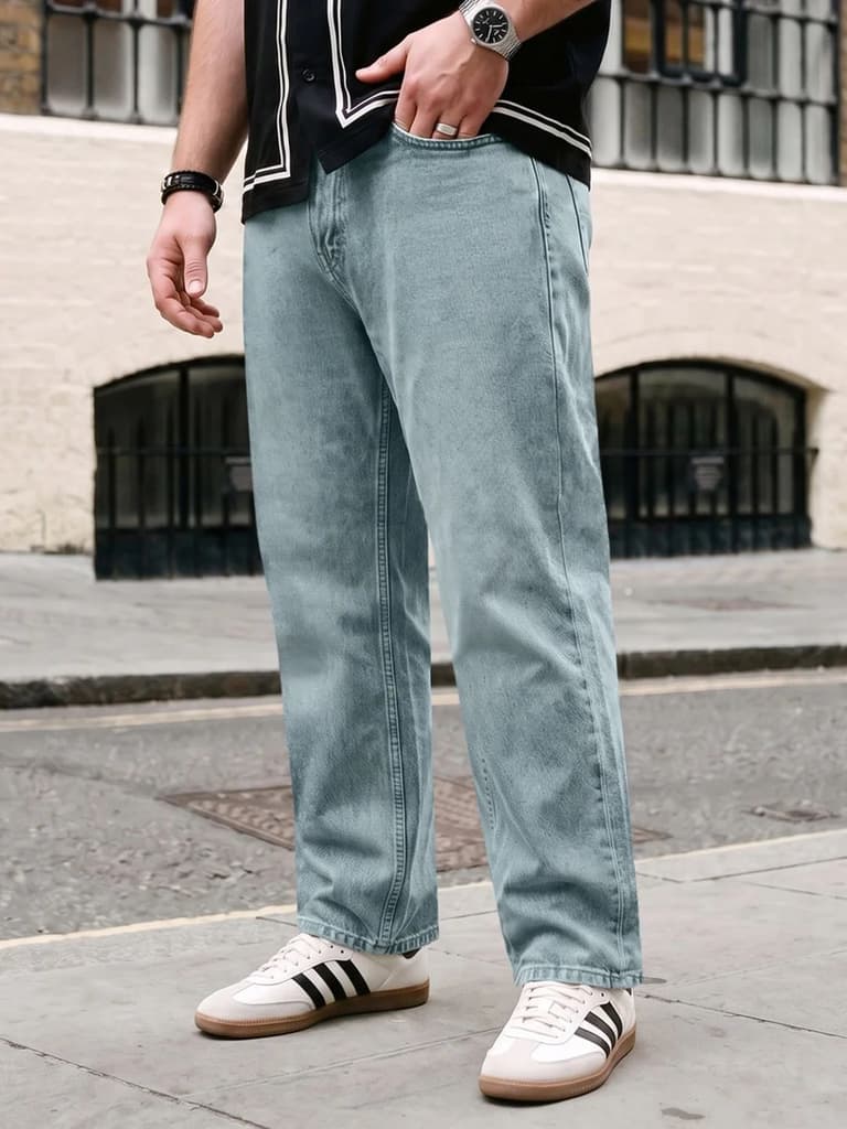 Plus Men's Ice Blue Relaxed Fit Washed Denim Jeans Non-Stretchable — 36 / Ice Blue