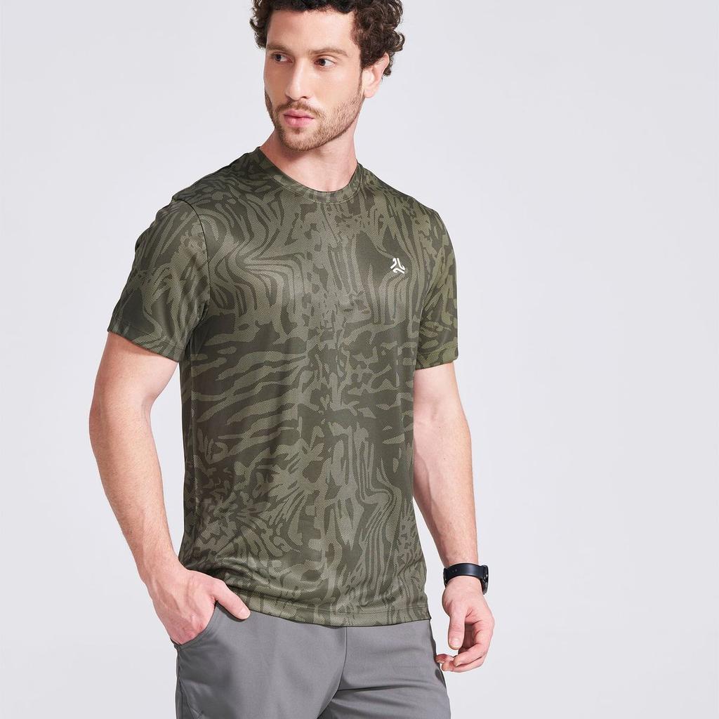 Men's Olive Printed Round Neck T-Shirt