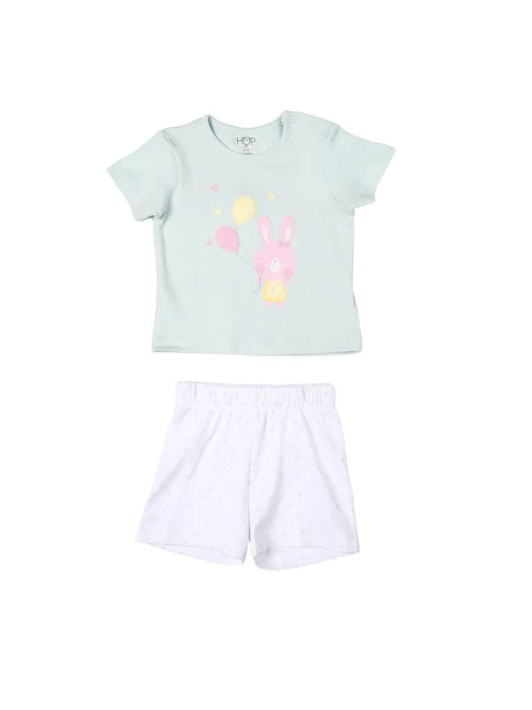 HOP Baby Girls Light Blue Printed Cotton T-Shirt and Shorts Set — photo 2
