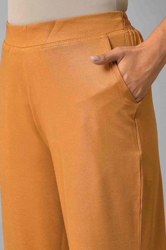 Brown Solid Straight Fit Palazzo With Slip On Closure — photo 7