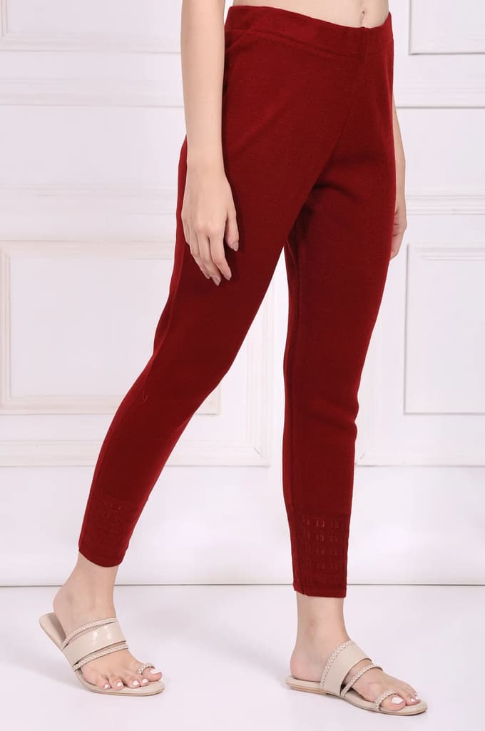 Red Solid Acrylic Legging for Winter — photo 3