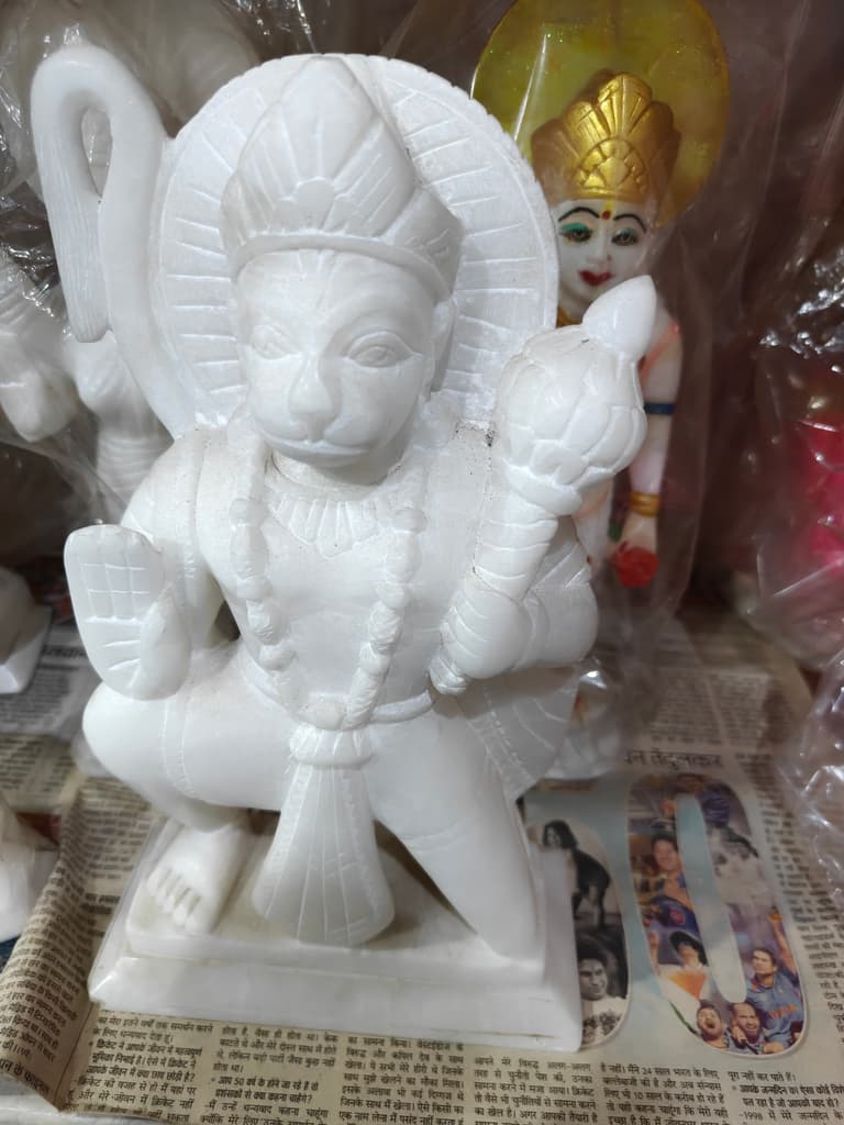 White Statue of a Hindu Deity | Marble | Gold Accents | Decorative