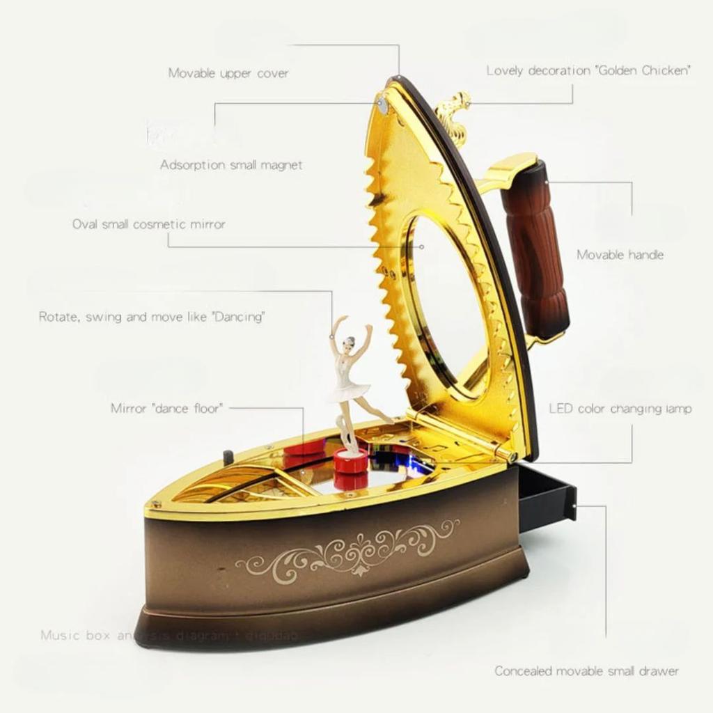 Vintage Steam Iron Music Box with Rotating Ballerina n LED Lights — photo 2