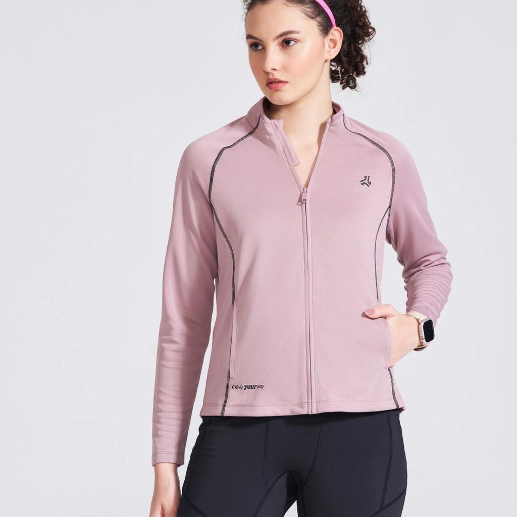 Women's Mauve Solid Stand Collar Jacket