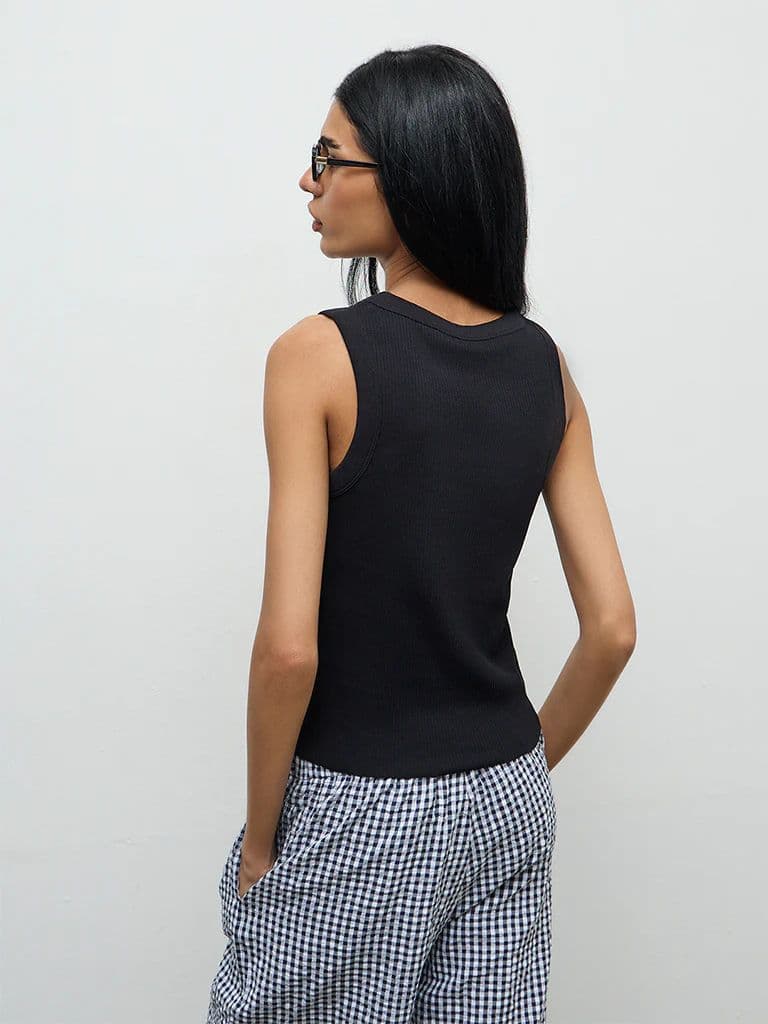 Superstar Black Ribbed Cotton-Blend Tank Top — photo 4