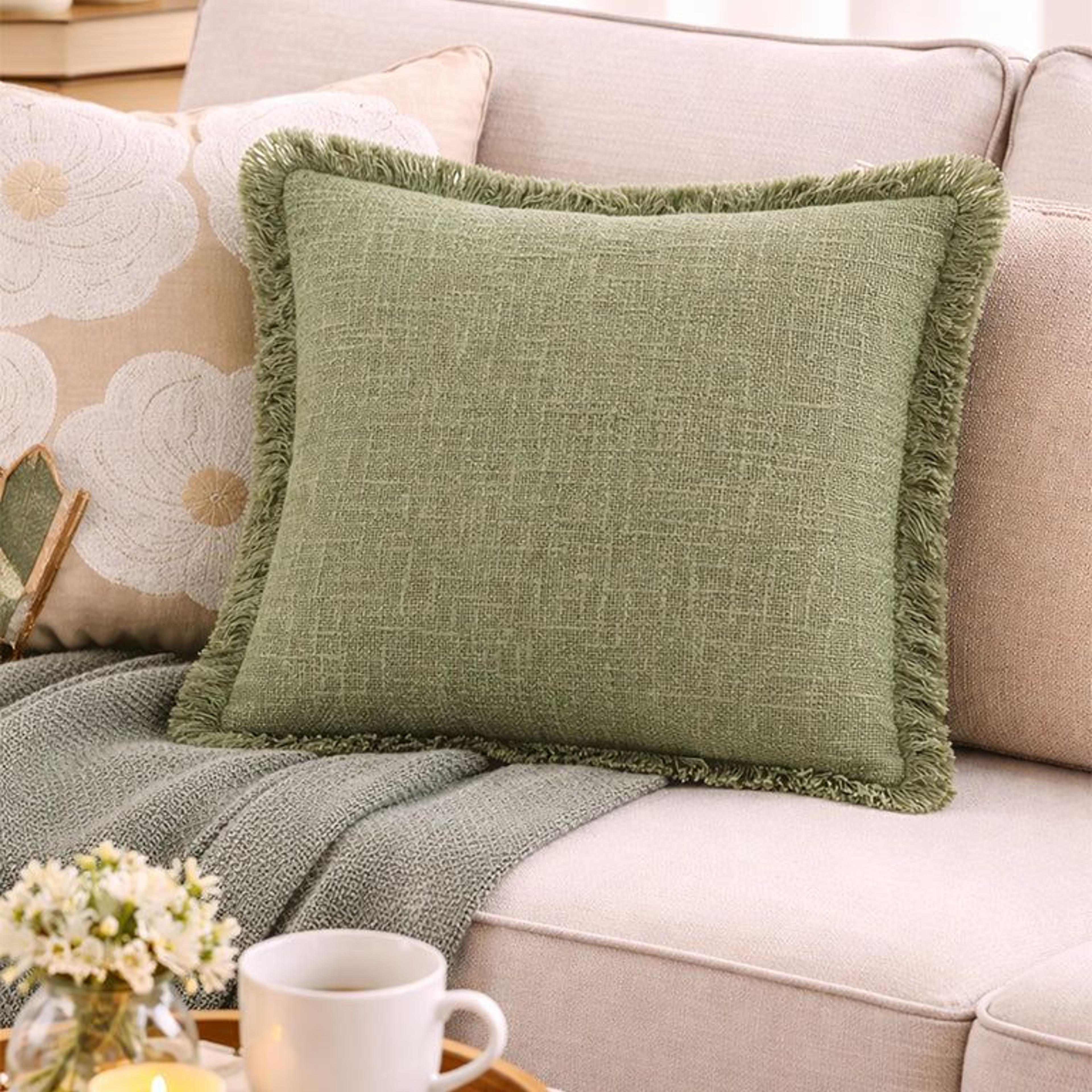Westside Home Green Textured Fringe-Detail Cushion Cover