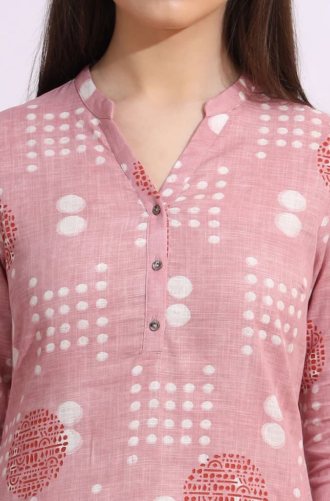 Pink Bold Geometric Printed Pure Cotton Straight Kurta — photo 4