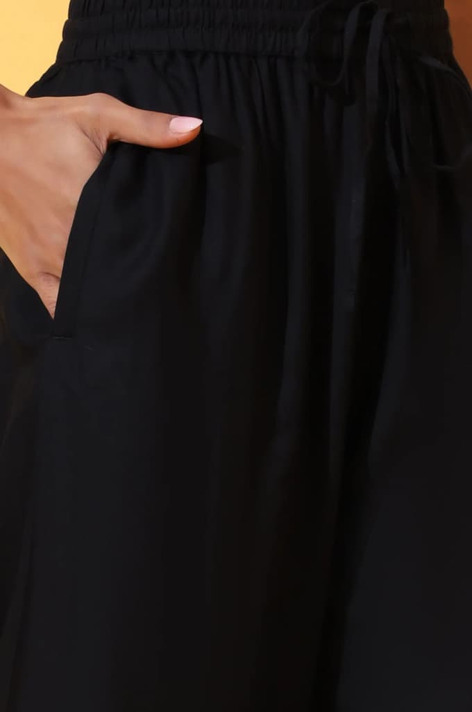 Black Solid Ankle Length Rayon Harem Pants — photo 6