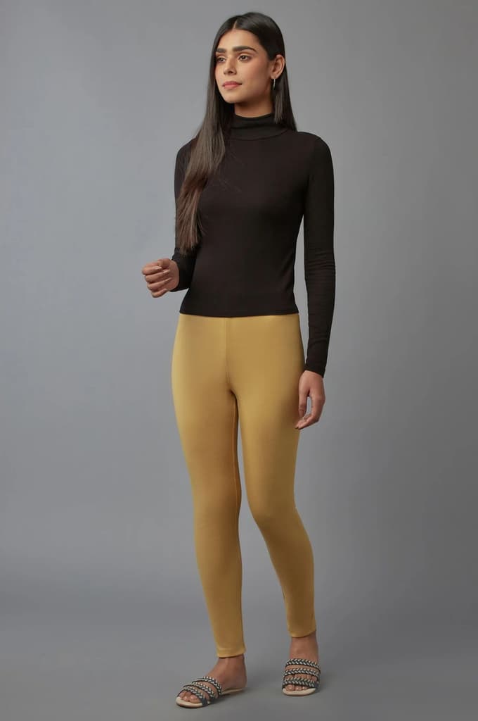 Gold Solid Skinny Fit Tights With Elasticated Waist — photo 5