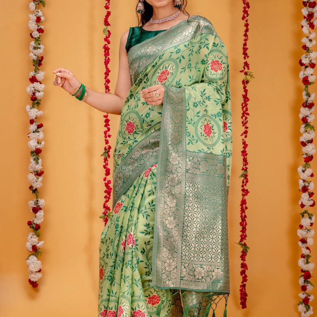 Mimosa Women's Woven Design Kanjivaram Style Art Silk Saree With Blouse Piece : SA00001599PSFREE