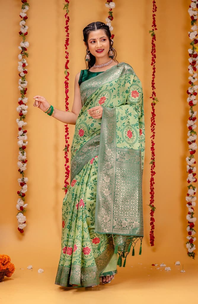 Mimosa Women's Woven Design Kanjivaram Style Art Silk Saree With Blouse Piece : SA00001599PSFREE — Pista