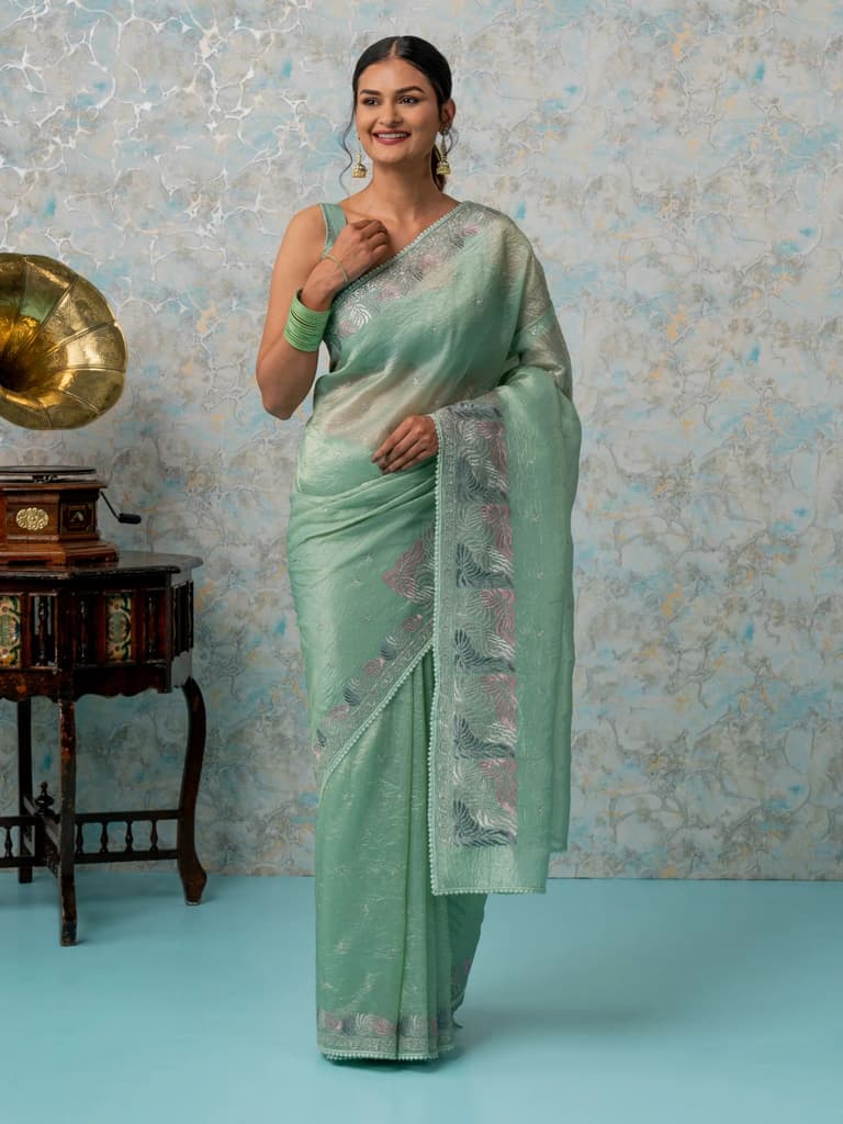 Mimosa Women's Woven Design Banarasi Style Tissue Crush Saree With Blouse Piece : SA00002008PSFREE — Pista