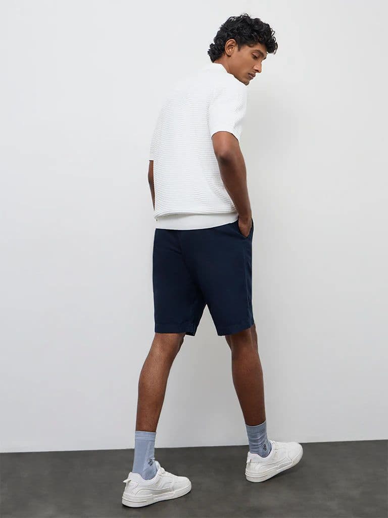 Ascot Navy Relaxed-Fit Mid-Rise Cotton-Blend Shorts — photo 4
