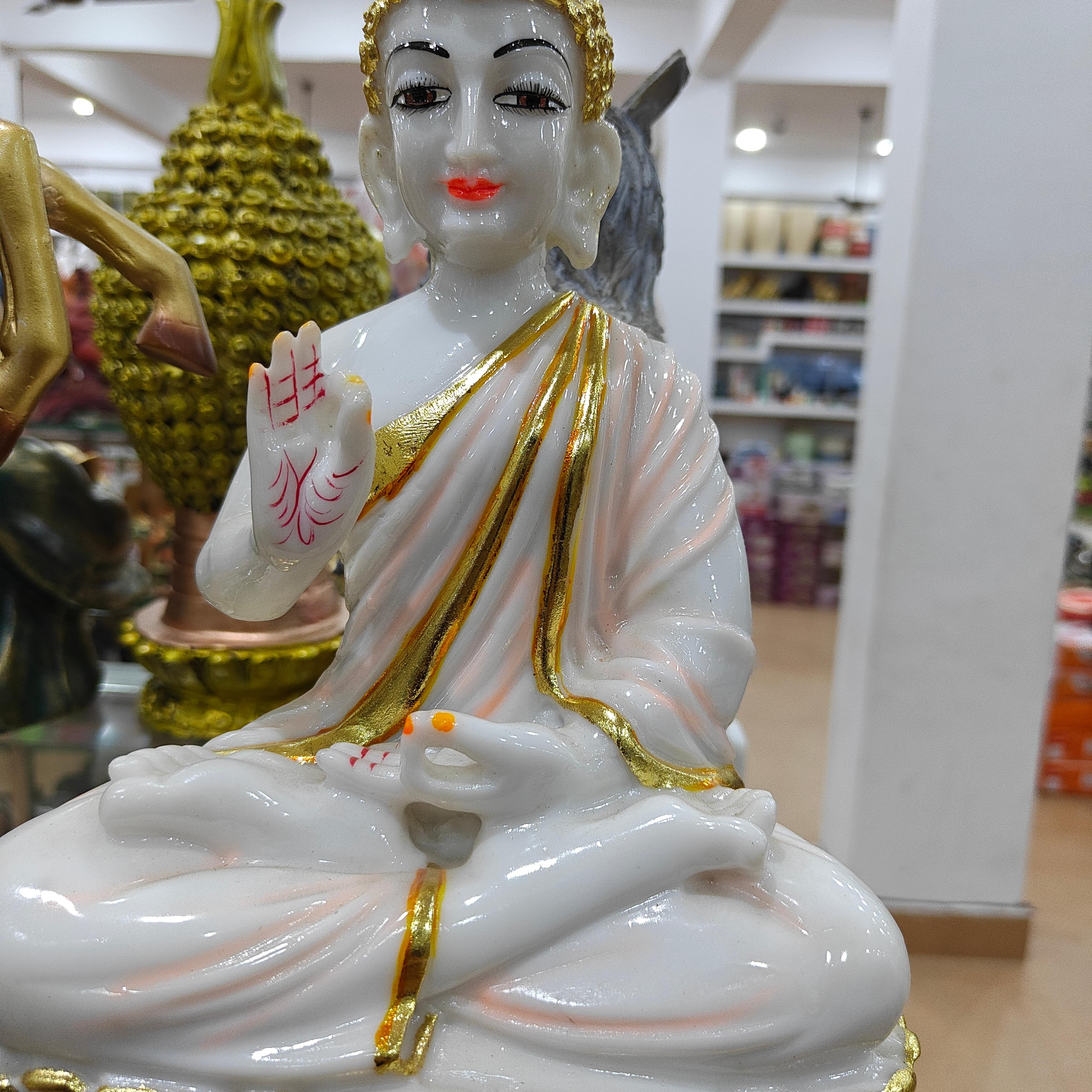 White Buddha Statue | Gold Trim | Meditation Aid | Decorative
