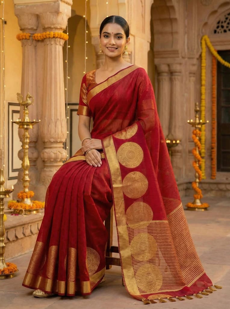 MIMOSA Women's Woven Design Kanjivaram Style Art Silk Saree with Blouse Piece - Maroon ( SA00003148MRFREE ) — photo 4