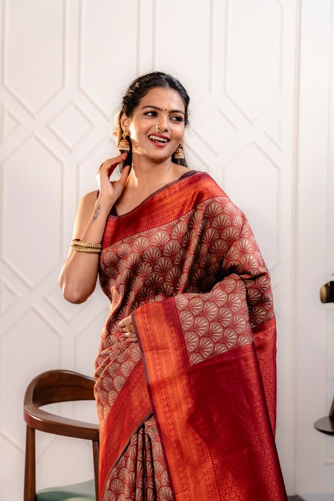 Mimosa Women's Woven Design Kanjivaram Style Art Silk Saree With Blouse Piece : SA00001790MRFREE — photo 3