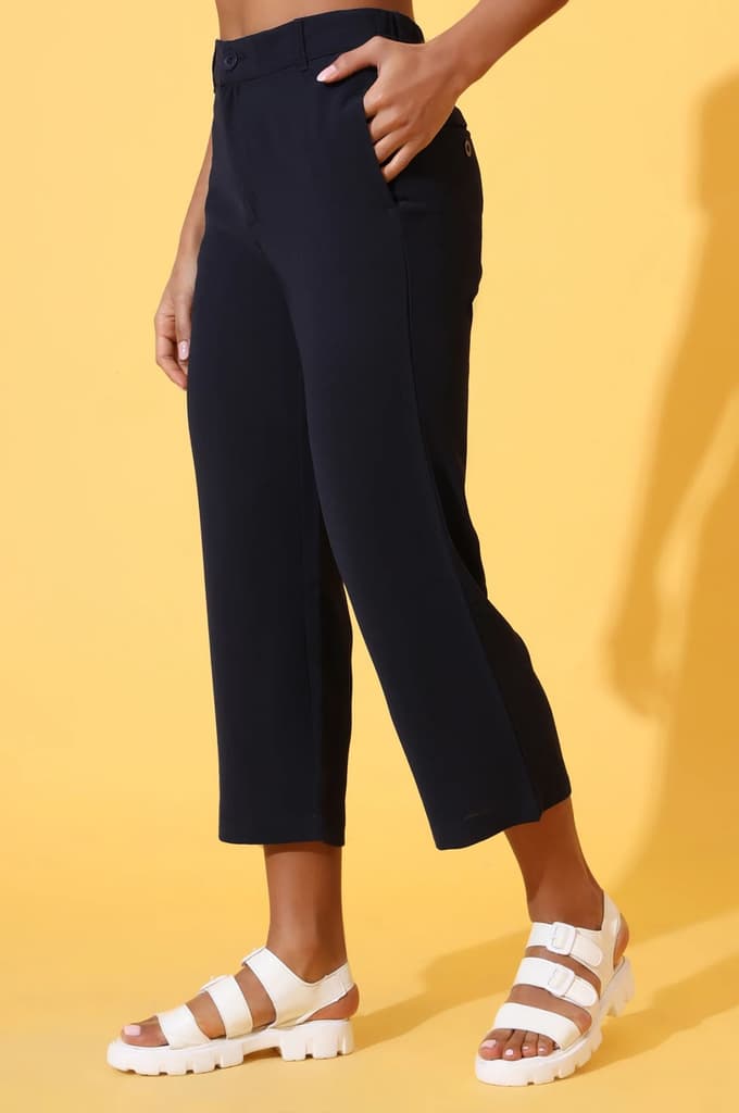 Navy Blue Solid Straight Western Culottes with YKK Zipper — photo 3