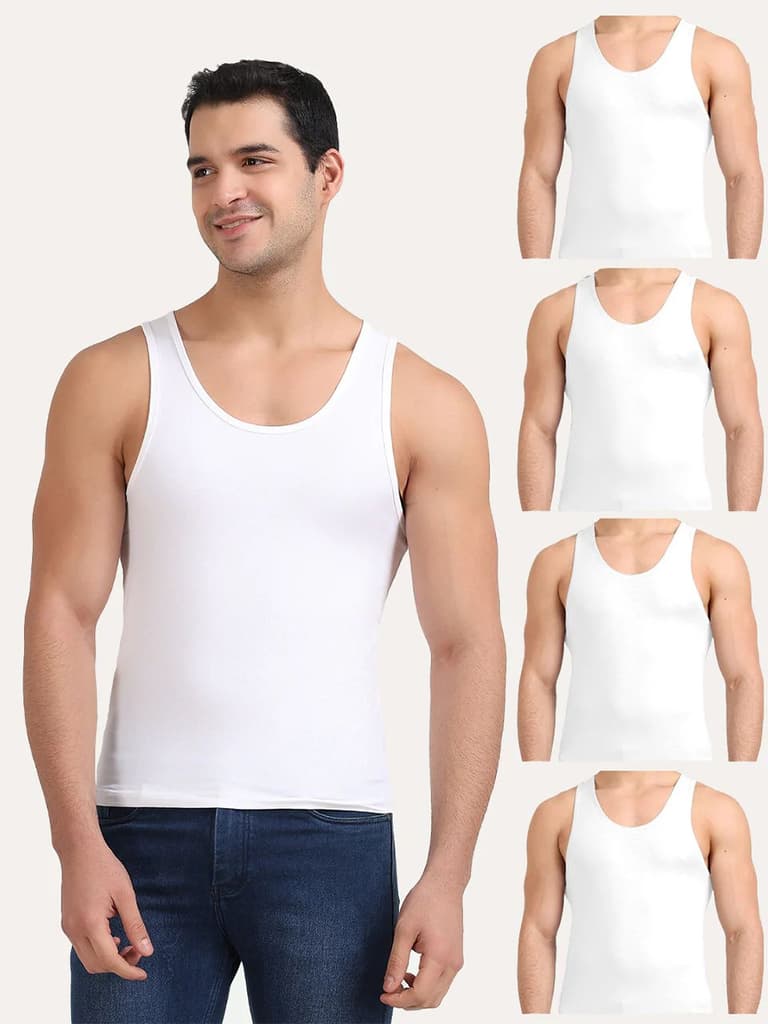 Regular Fit Organic Cotton Comfort Vest for Men-Pack of 5 — White; White; White; White; White / S / Men