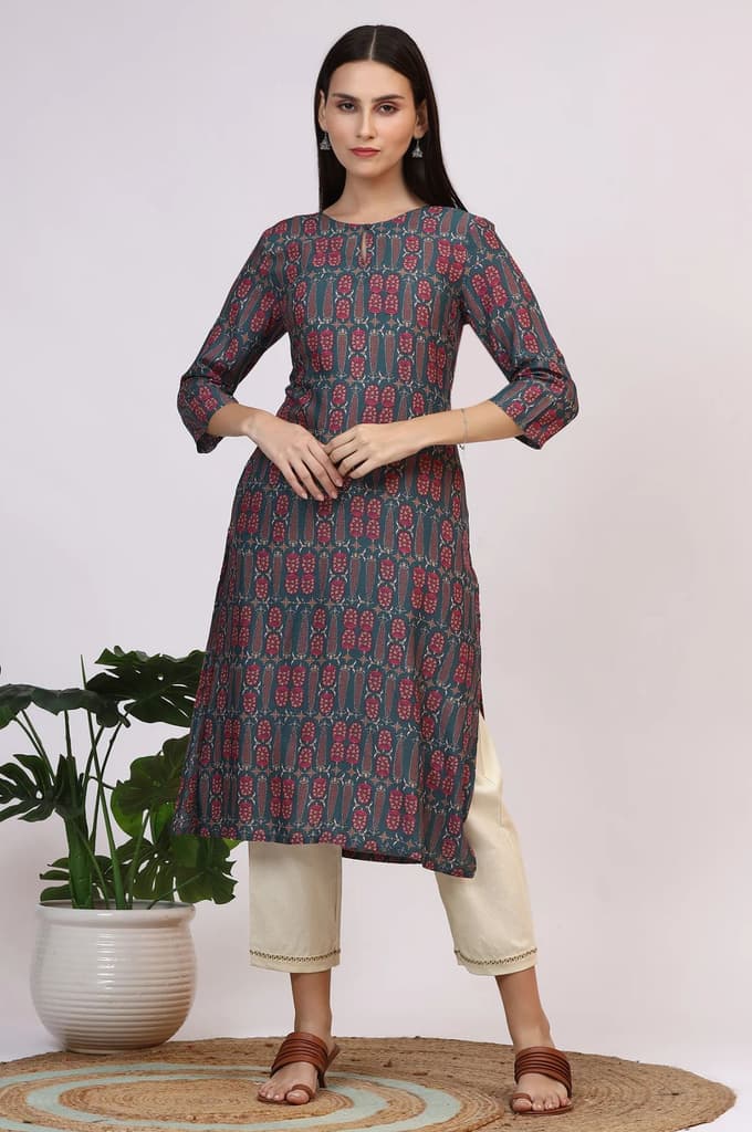 Forest Green Paisley Printed Rayon Straight Kurta — photo 3