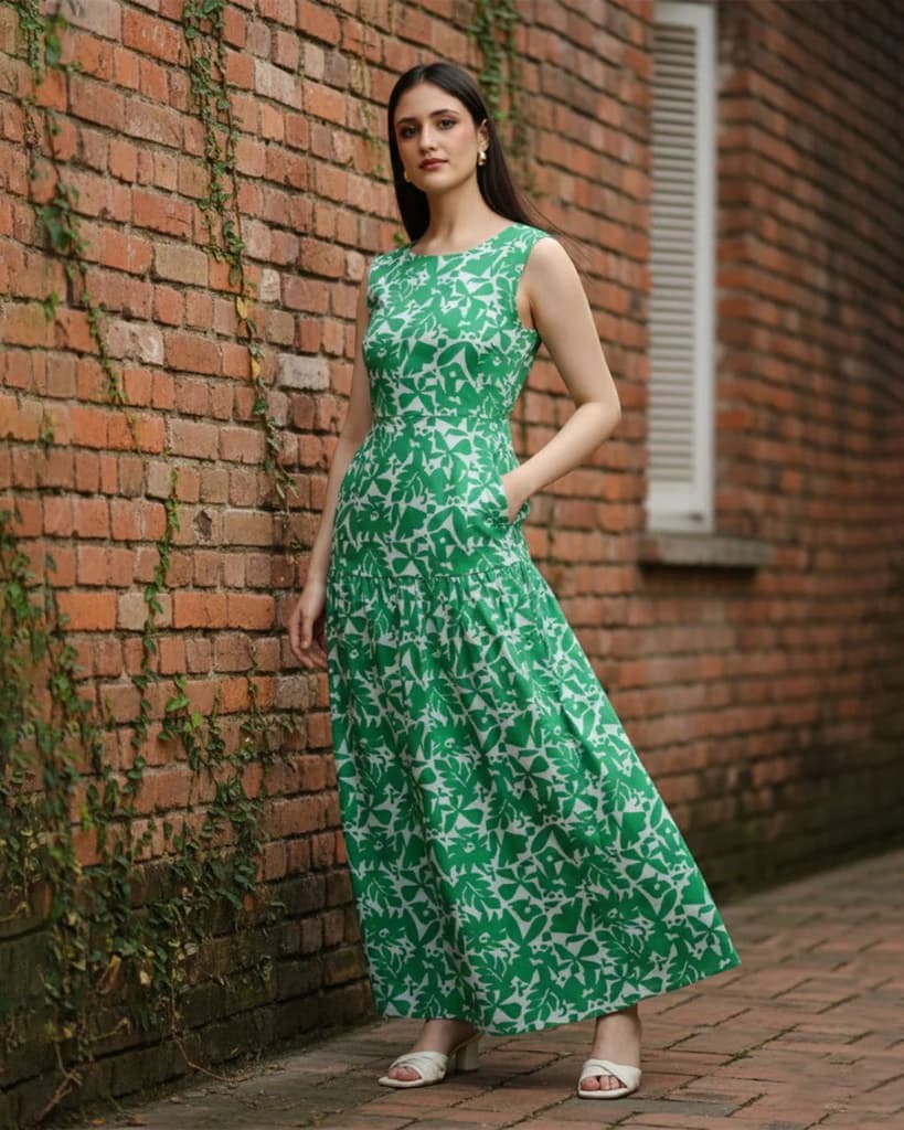 Omira Printed Midi Dress - Green — photo 3