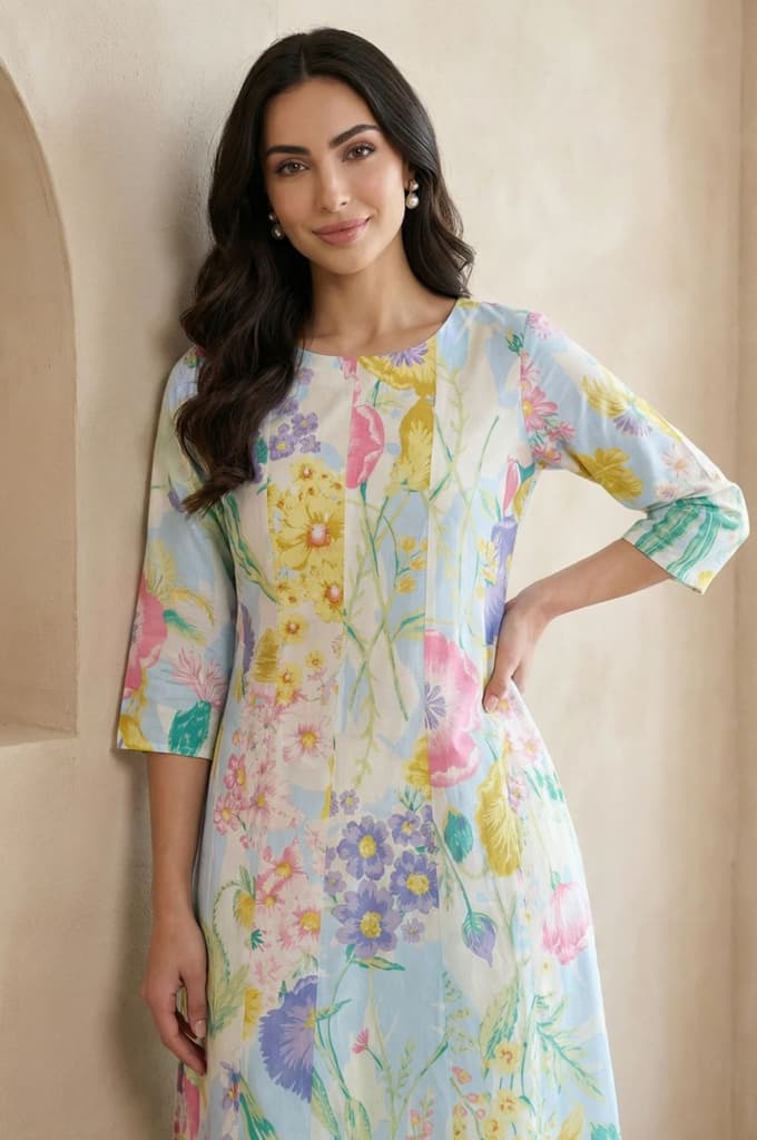 Multicolor Floral Printed Pure Cotton A-line Kurta — photo 2
