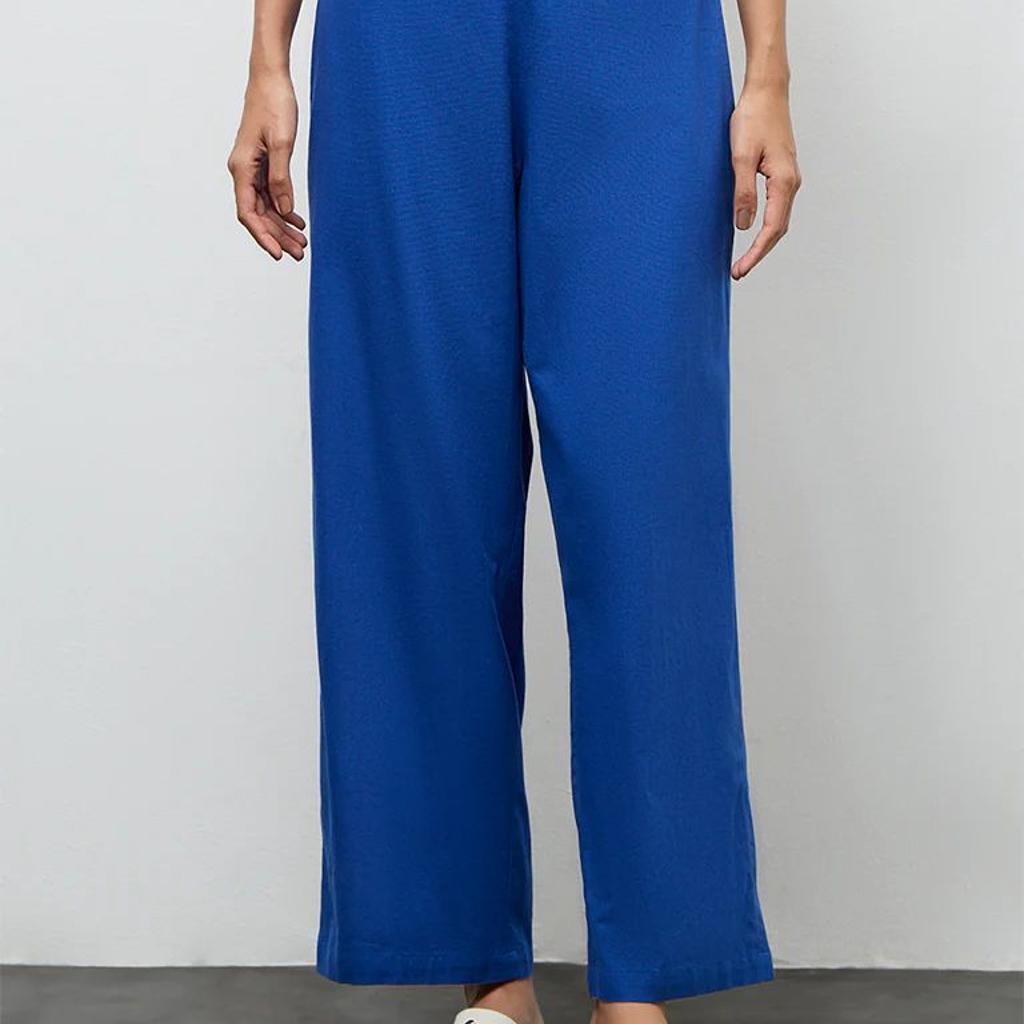 Utsa Indigo Solid Cotton-Blend Pants