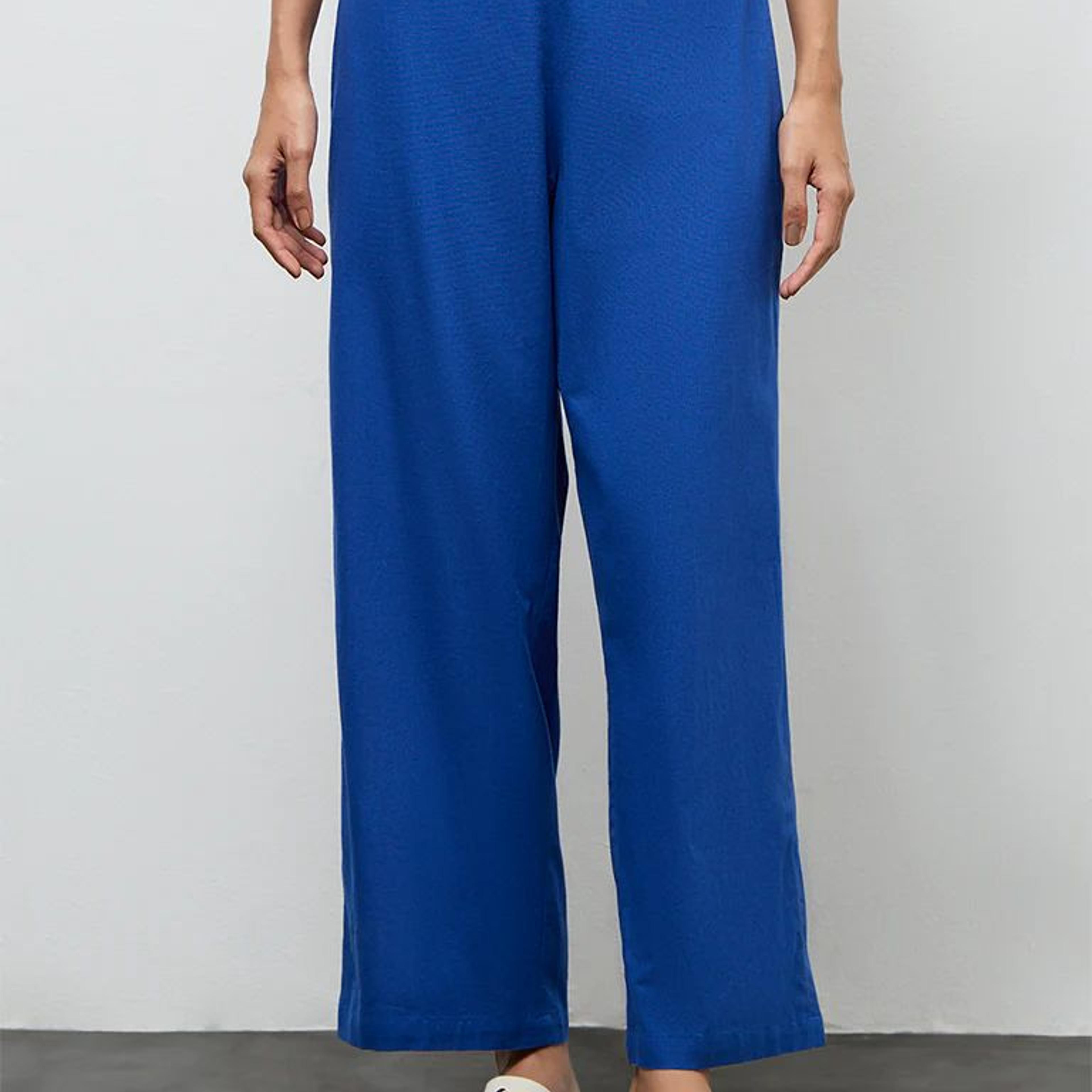 Utsa Indigo Solid Cotton-Blend Pants