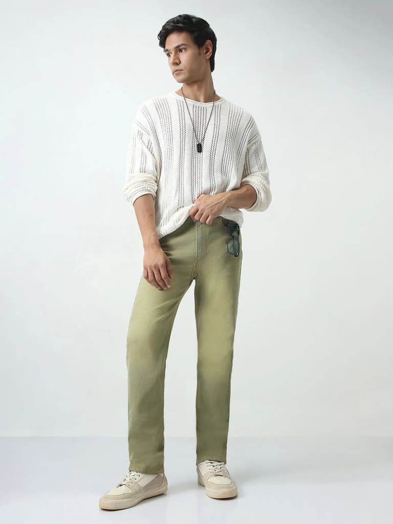 Men's Ice Grey Straight Fit Heavy Washed Jeans Stretchable — photo 4