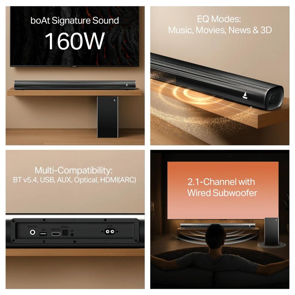 boAt Aavante 2.1 1550 Plus | 160W 2.1 Channel Soundbar with Bluetooth v5.4, EQ Modes & Master Remote — photo 5