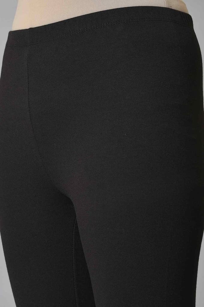 Black Solid Skinny Fit Cotton Tights With Elasticated Waistband — photo 7