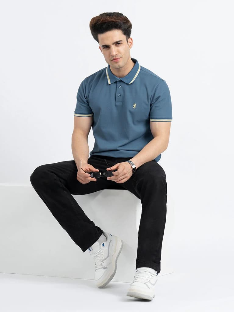 Polo T Shirts for Men in Teal | Half Sleeve T Shirt — photo 5