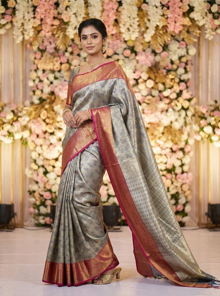MIMOSA Women's Woven Design Kanjivaram Style Art Silk Saree with Blouse Piece - Navy Blue (SA00002477NVFREE) — photo 2