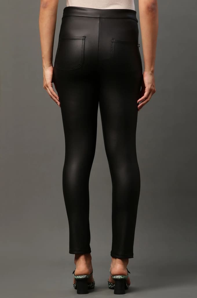 Black Solid Slim Fit Pants With Side Zip — photo 3