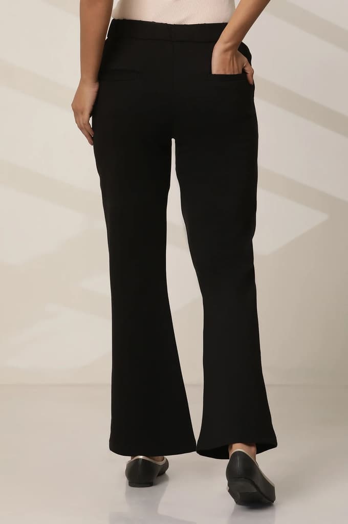 Black Solid Straight Fit Pants With Elasticated Waist — photo 4