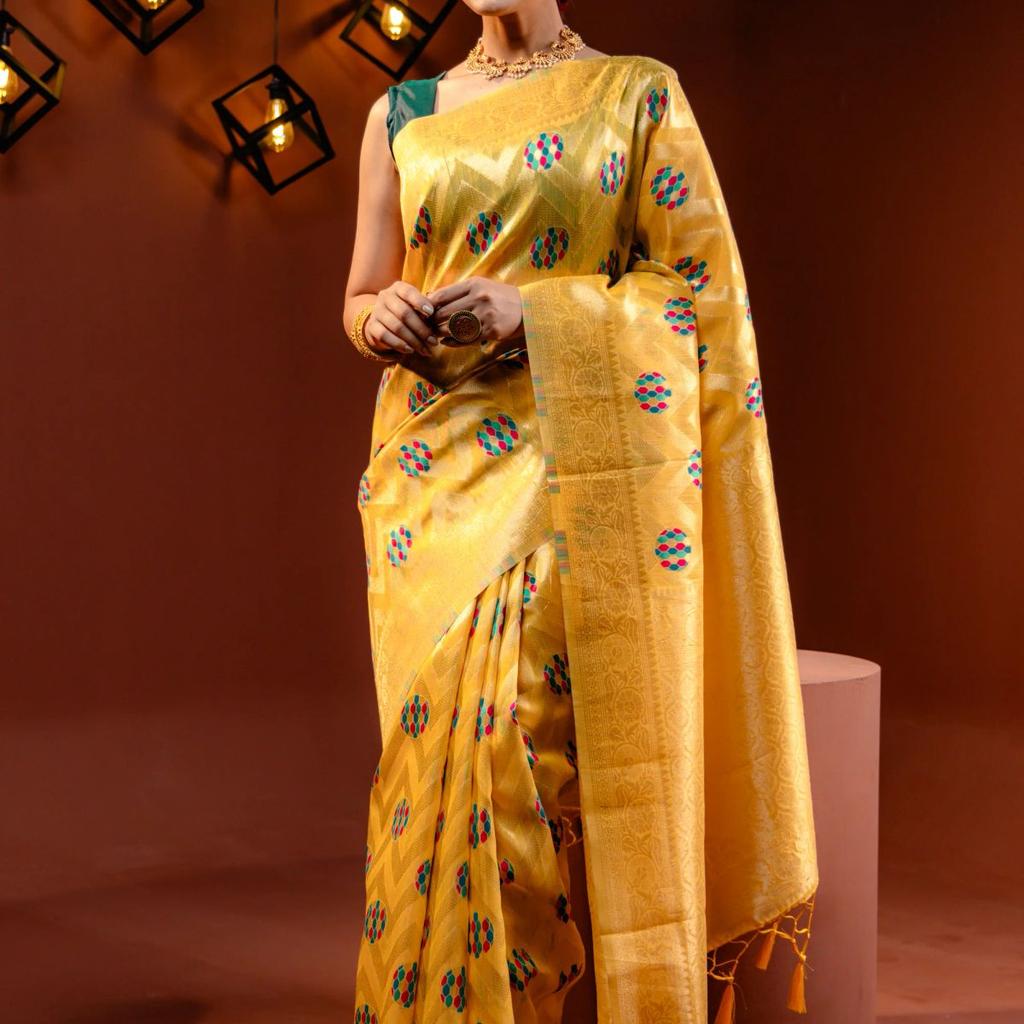 Mimosa Women's Woven Design Banarasi Style Art Silk Saree With Blouse Piece : SA00001584GDFREE