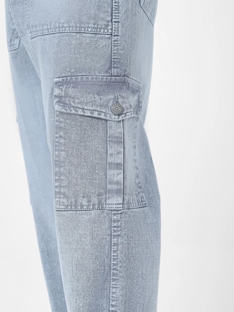 Men's Light Grey Loose Fit Cargo Jeans With 6 Pockets Non Stretchable — photo 5