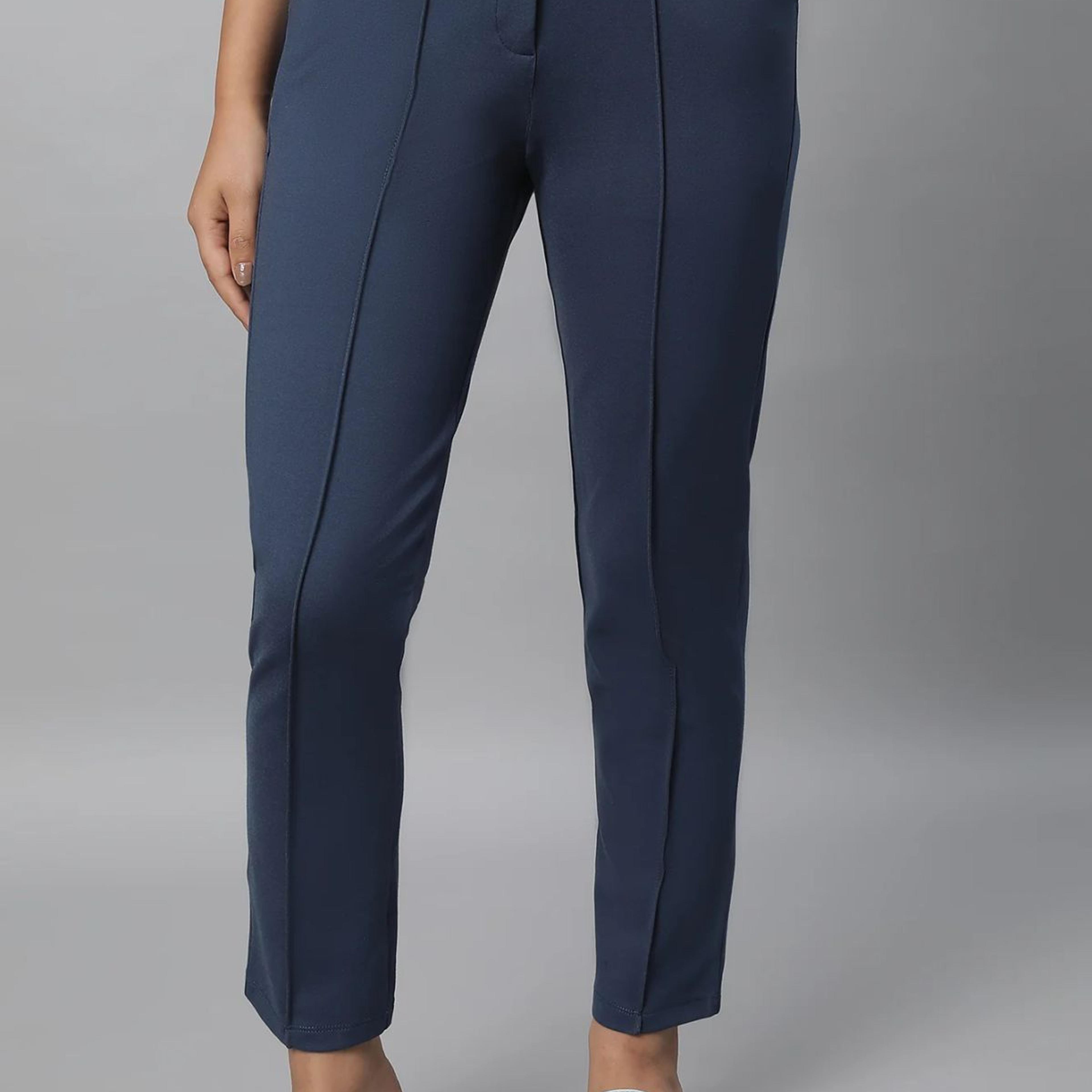 Blue Solid Pintuck Trousers