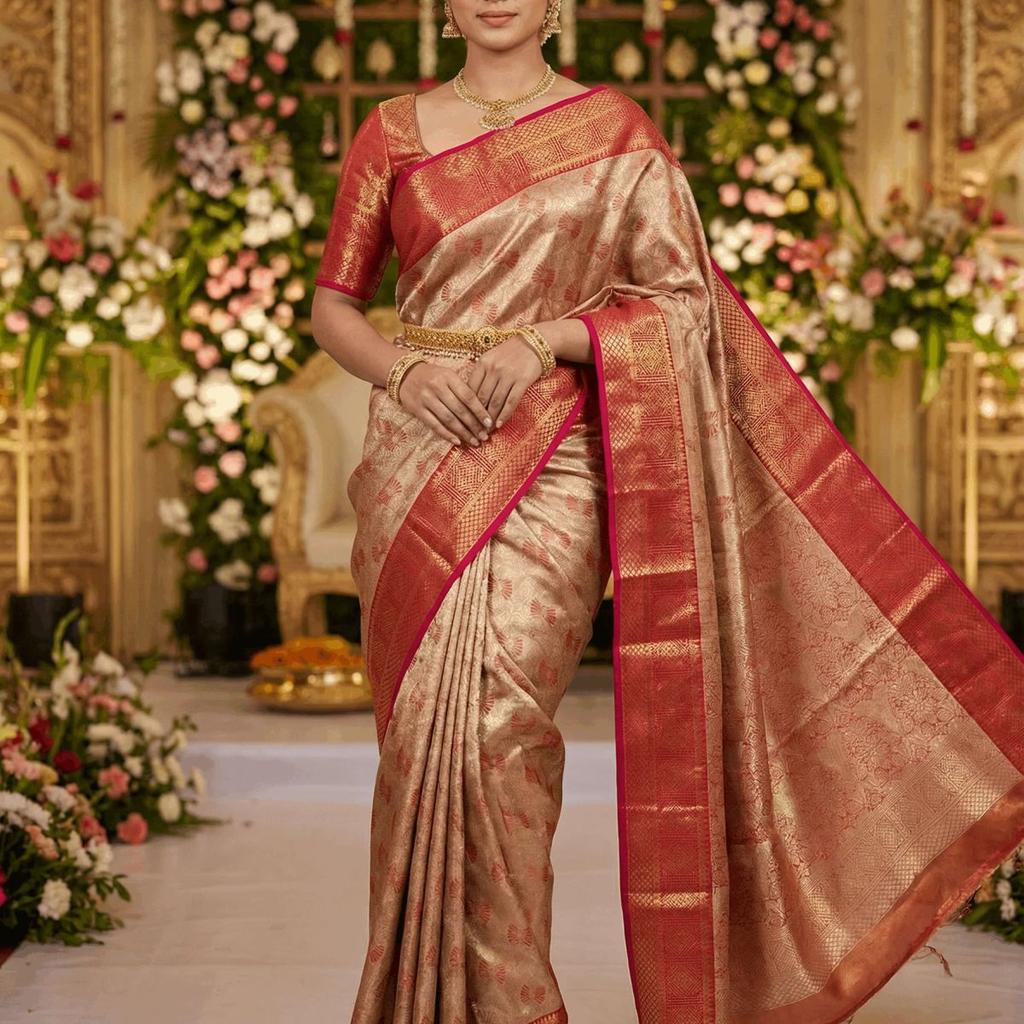 MIMOSA Women's Woven Design Kanjivaram Style Art Silk Saree with Blouse Piece - Maroon (SA00002804MRFREE)